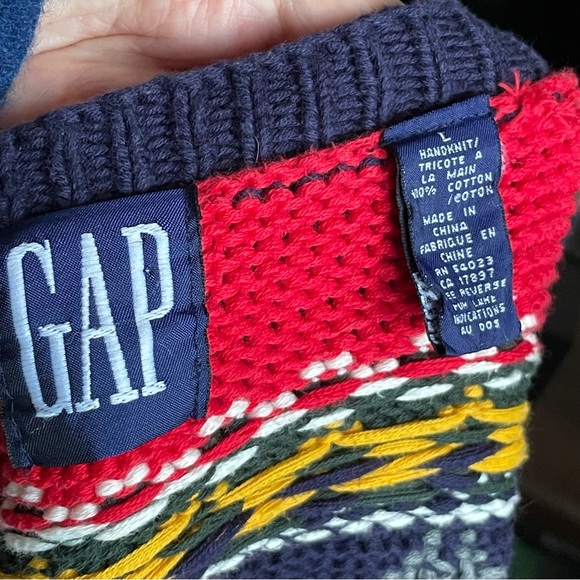Vintage 90s hand knit colourful 100% cotton GAP crew neck sweater size large - Picture 12 of 14